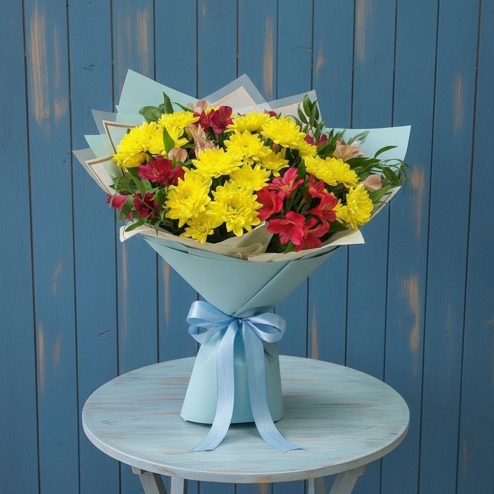 Букет цветов из: Альстромерии и Хризантемы в Заклинье